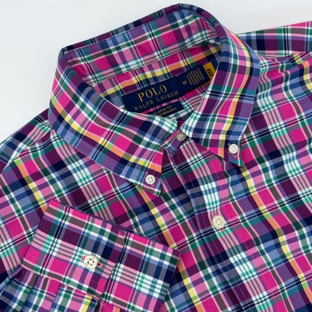 Polo Ralph Lauren Mens Classic Fit Performance Plaid Shirt Pink Purple Medium